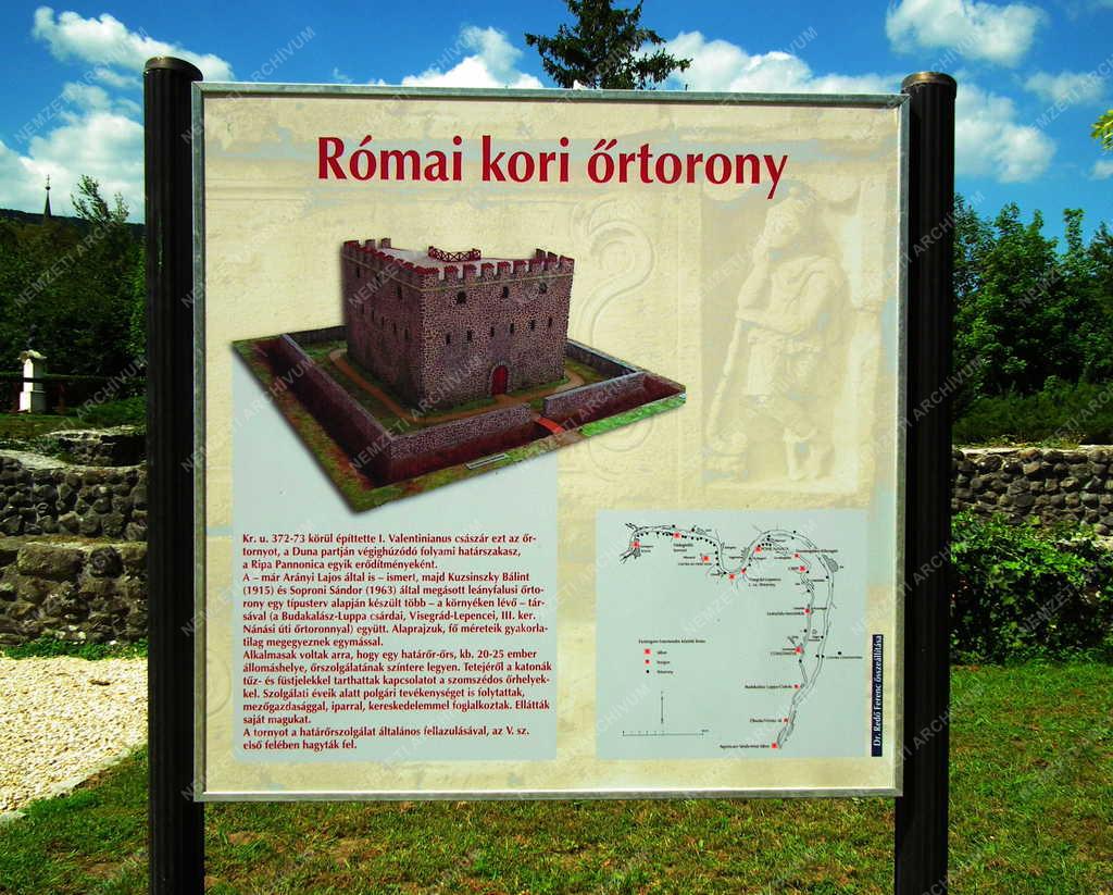 Művészettörténet - Leányfalu - A római őrtorony ismertető táblája