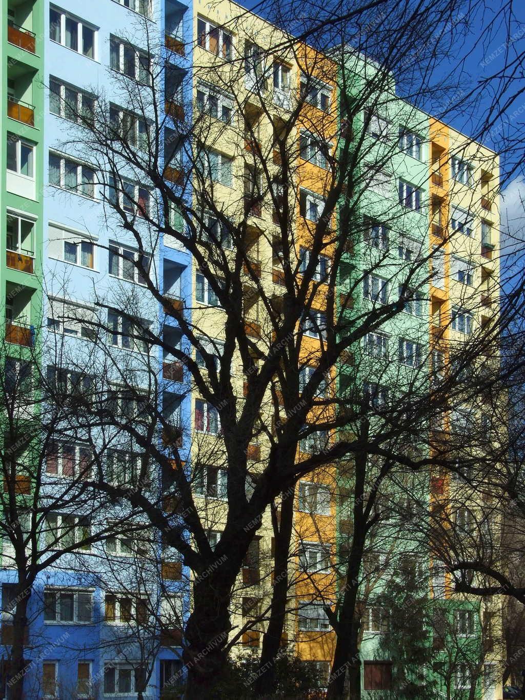 Táj, város - Budapest - Felújított panelház