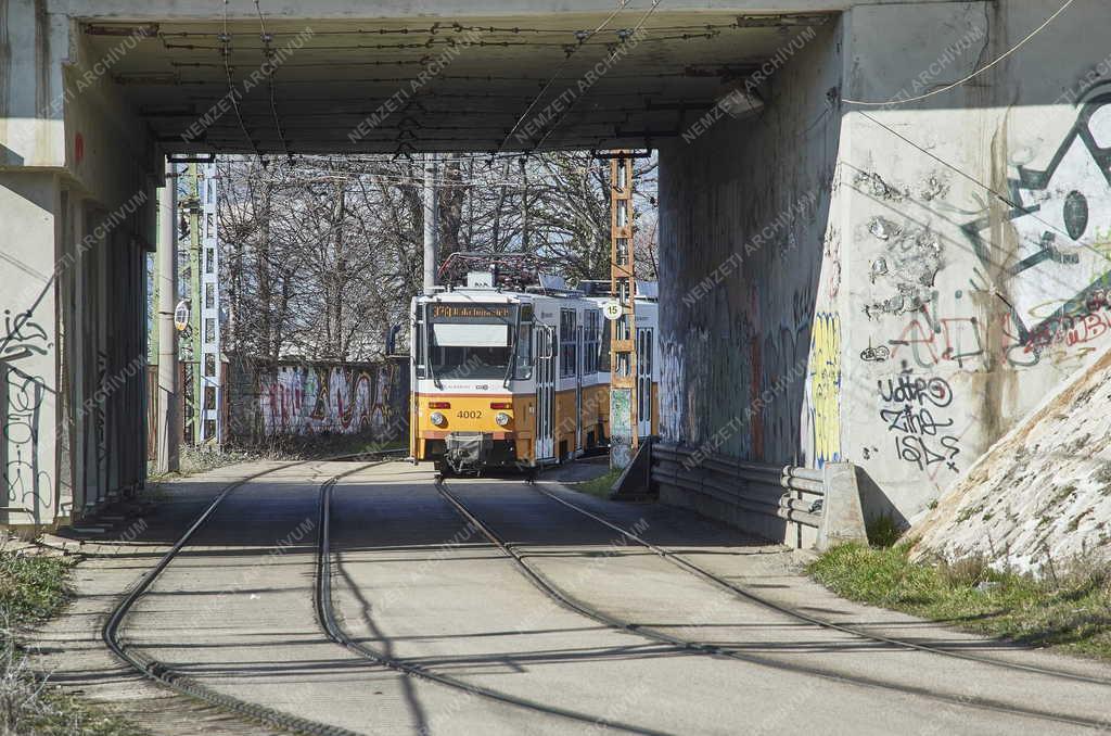 Közlekedés - Budapest - 37-es villamos az Őrház megállónál