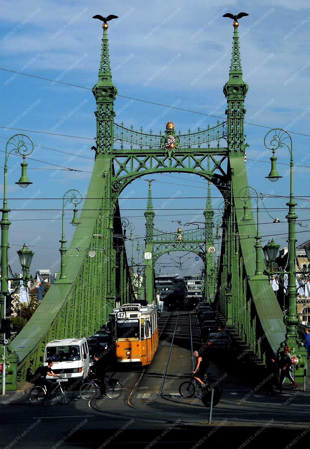 Közlekedés - Budapest - Kerékpárosok a Szabadság hídnál