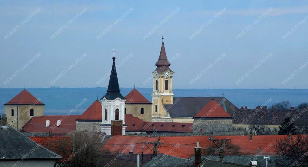 Városkép - Várpalota - A vár és a műemlék templomok tornyai