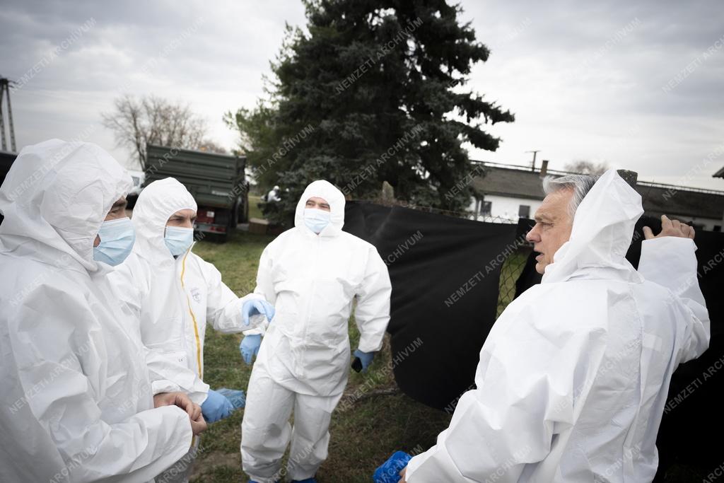 A száj-és körömfájásjárvány megfékezésével kapcsolatos munkát ellenőrizte Orbán Viktor Kisbajcson 