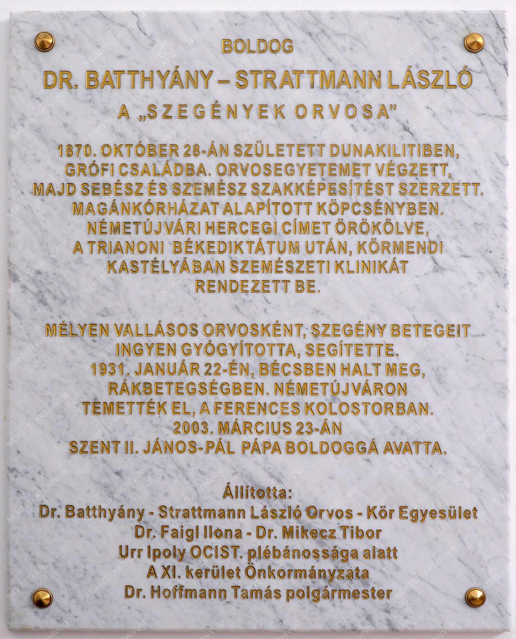 Emléktábla - Budapest - Batthyány-Strattmann László 
