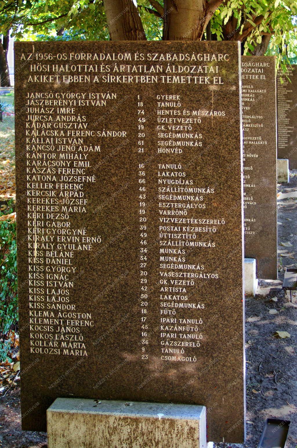 Budapest - Temető - Sírkövek az 1956-os áldozatok neveivel