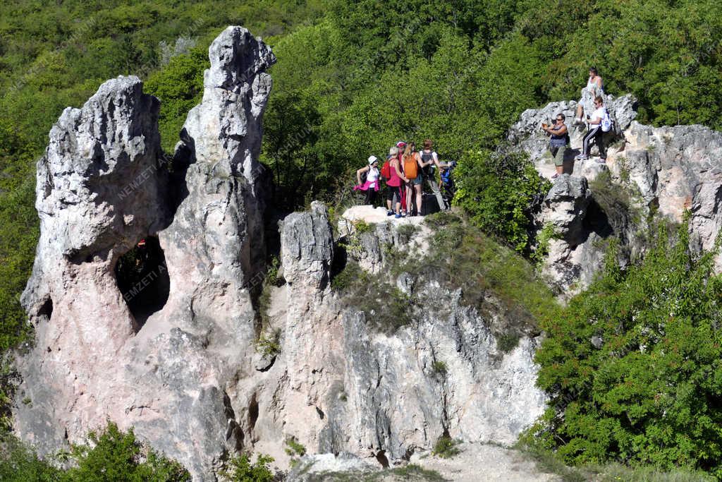 Turizmus – Pilisborosjenő – Látogatók a Teve-sziklánál