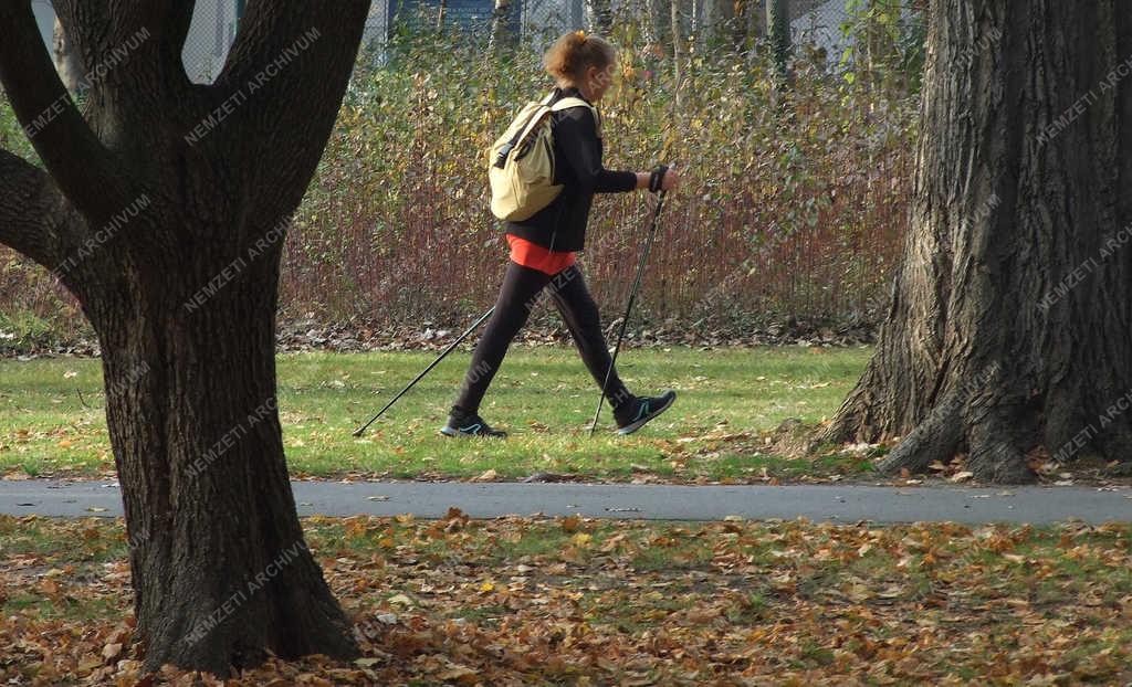 Szabadidő - Budapest - Nordicos gyalogló a Margitszigeten