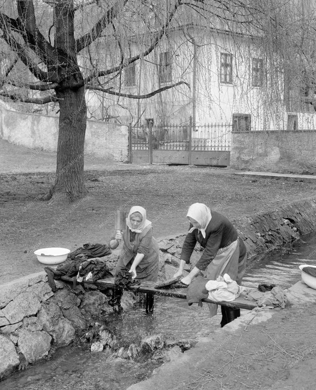 Városkép-életkép - Sulykolóval mosó asszonyok