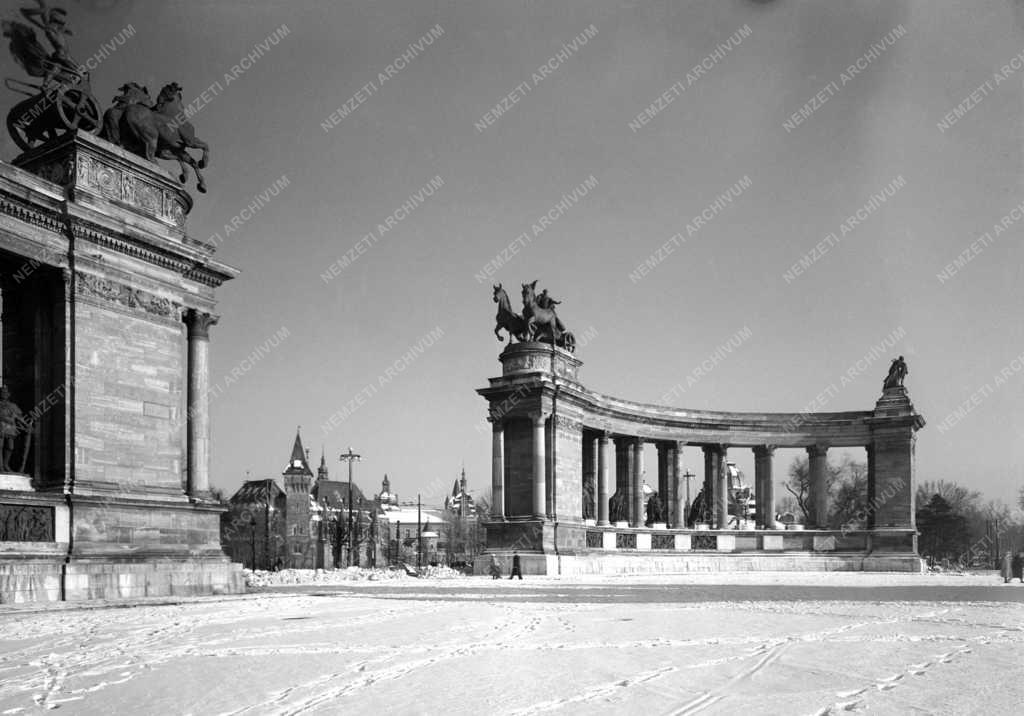 Városkép - Budapest - Hősök tere télen