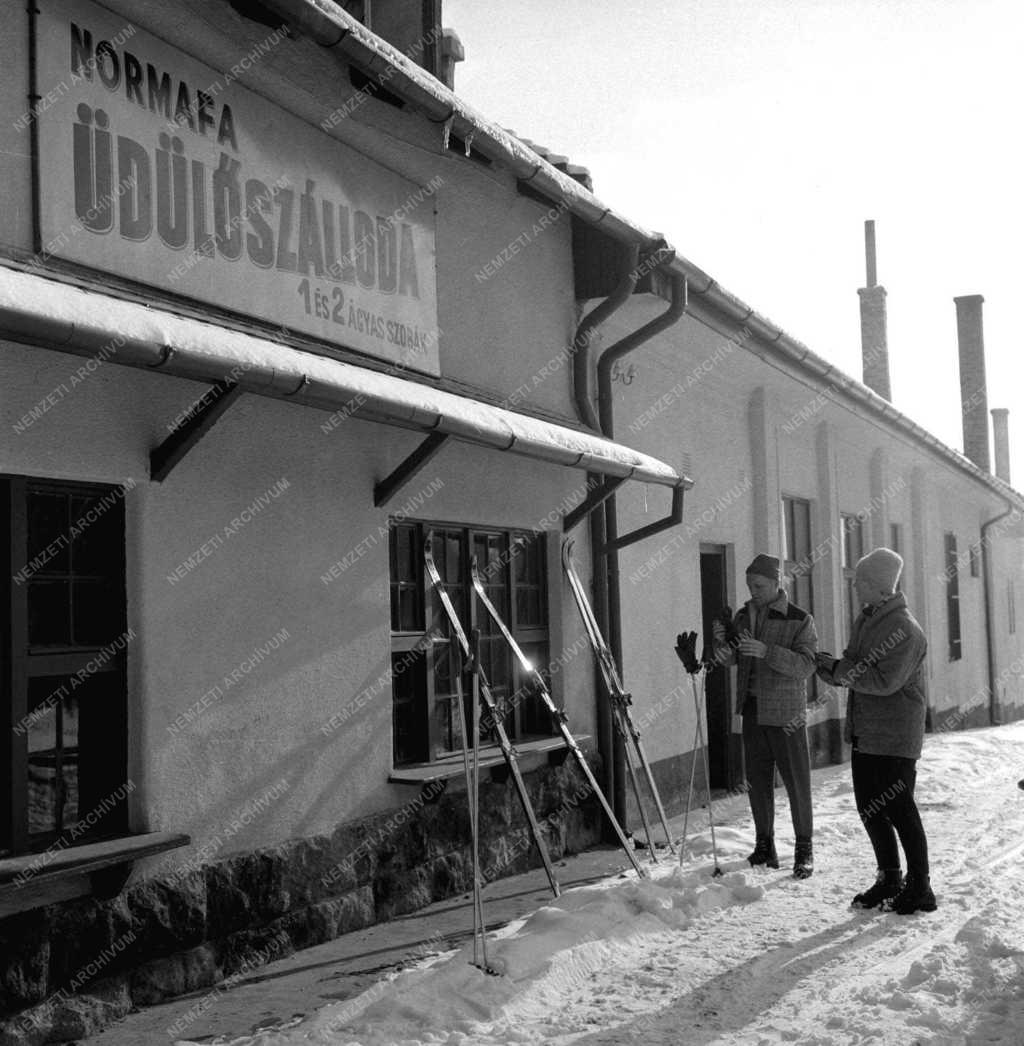 Szabadidő - Sízők a Normafánál