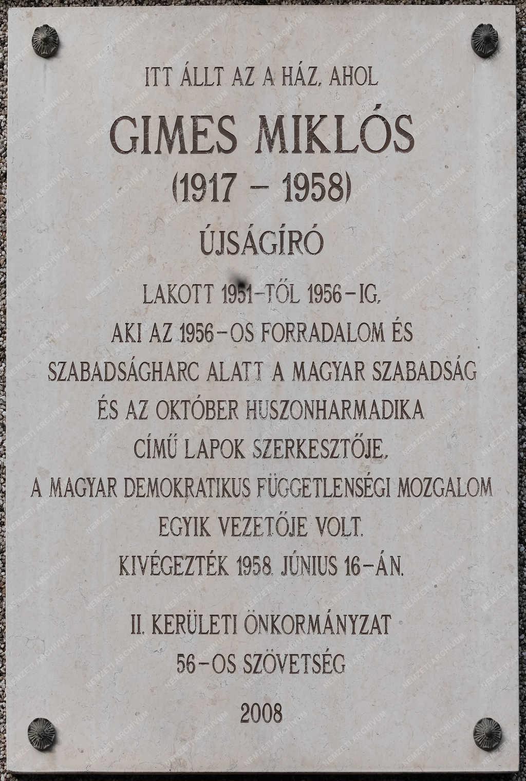 Emléktábla - Budapest - Gimes Miklós újságíró