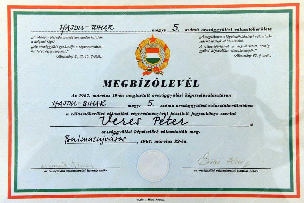 Tárgy - Balmazújváros - Veres Péter képviselői megbízólevele