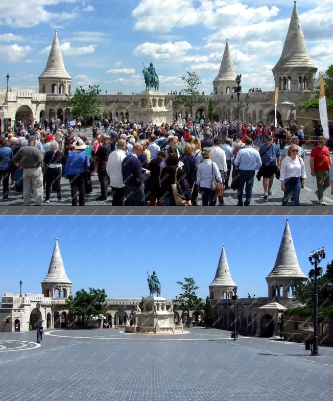 Városkép - Budapest - A Halászbástya turistákkal és nélkülük