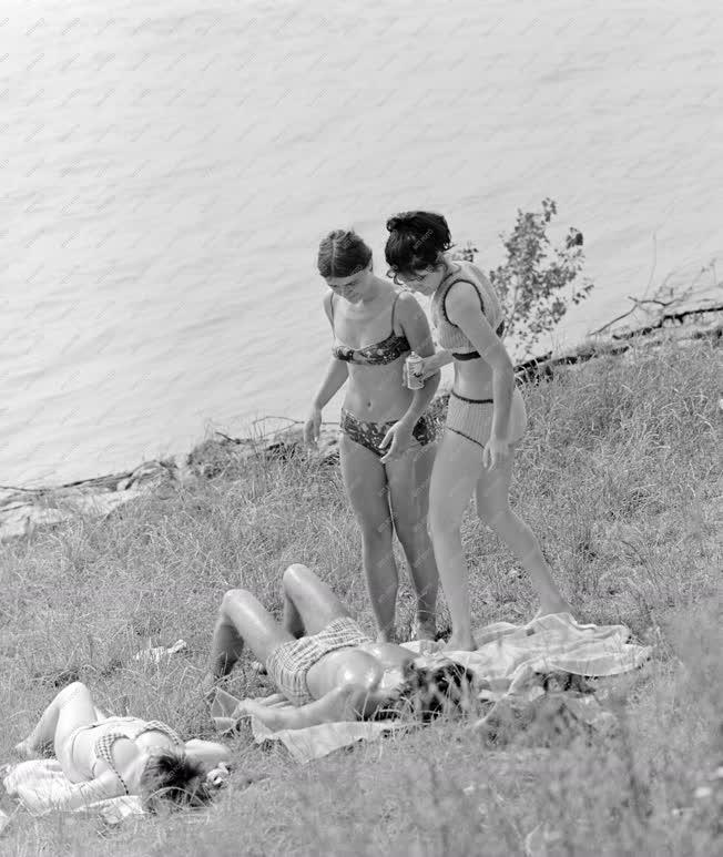 Életkép - Napfürdőző lányok a Duna-parton