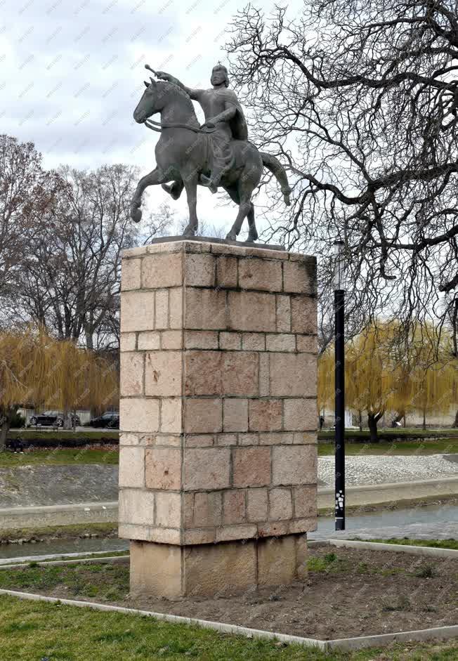 Városkép - Győr - Szent István lovasszobra a Rábánál