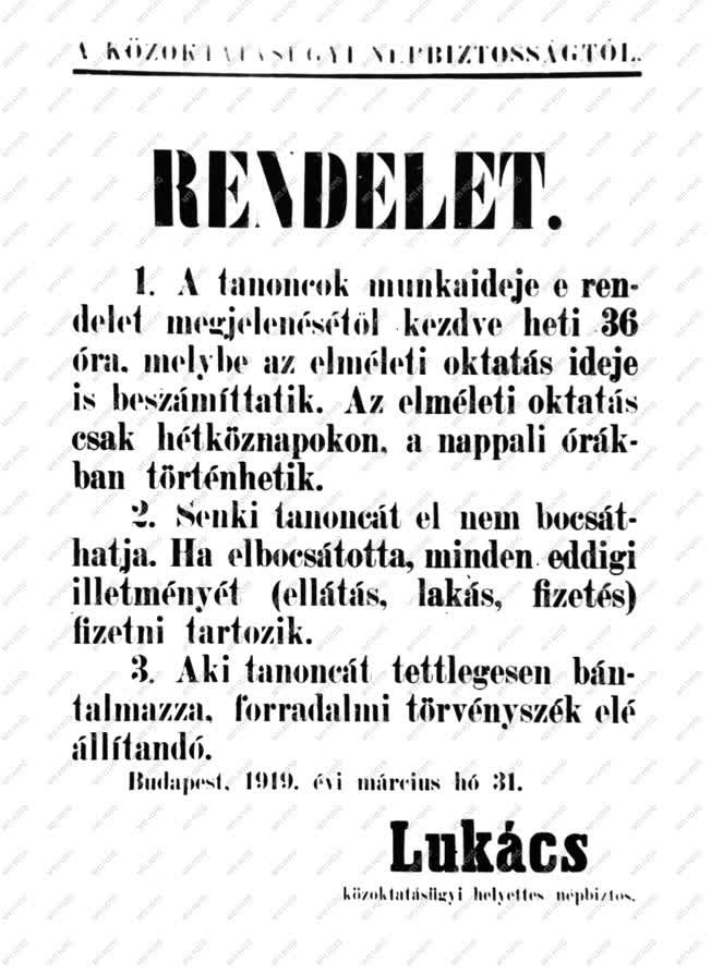 Történelem - Tanácsköztársaság - Rendelet