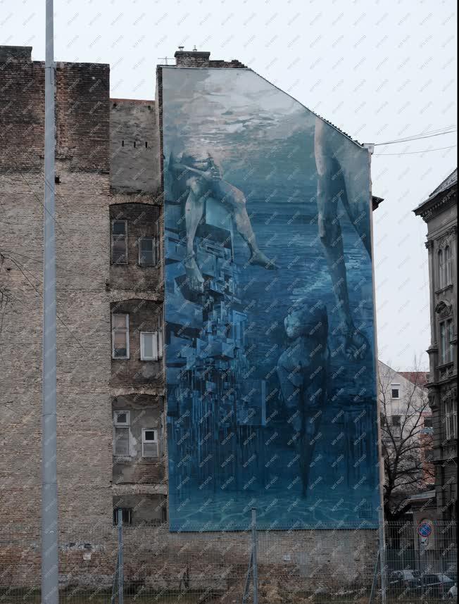 Városkép - Budapest - Falikép az Üllői út és Lenhossék utca sarkán 