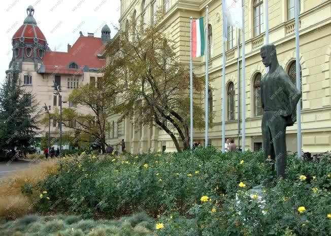 Városkép - Szeged -  A Dugonics tér részlete József Attia szobrával