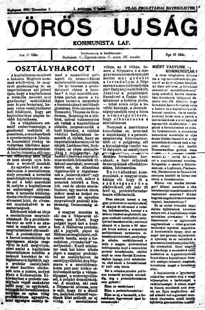 Történelem - Nyomtatott sajtó - Vörös Újság