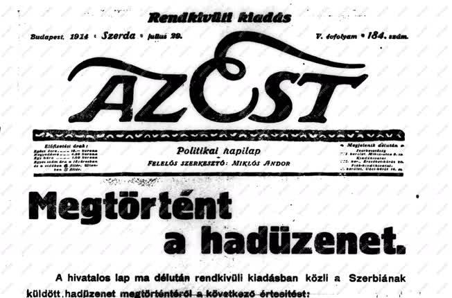 Történelem - I. világháború - Hadüzenet Az Est-ben