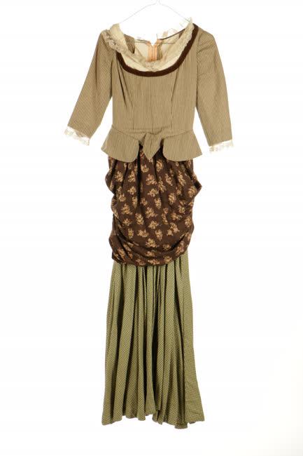 Khaki fehér betétes kombinált ruha