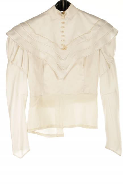 Fehér selyem brokát teklás 2 részes ruha és alsószoknya