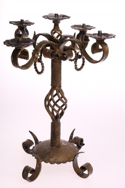 Arany fém tekert 5 égős gyertyatartó