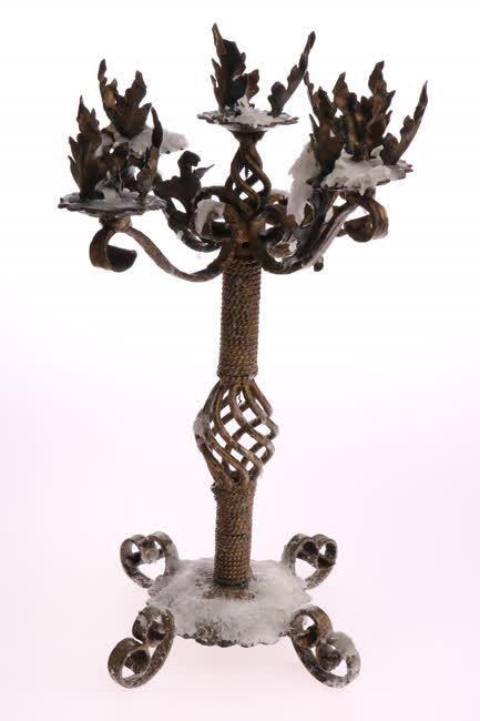 Arany fém tekert 5 égős gyertyatartó