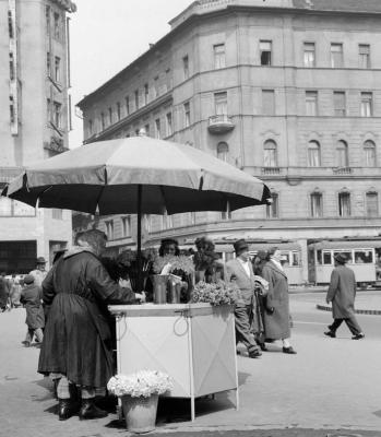 Városkép - Életkép - Kereskedelem - Virágárus a Rákóczi úton