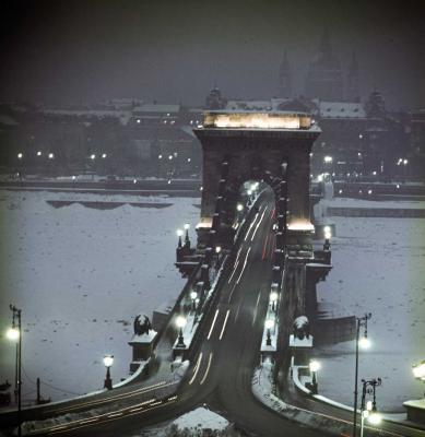 Városkép - Budapest - Esti havas Lánchíd