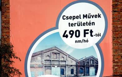 Tárgy - Budapest - Kiadó gyárépületek reklámtáblája Csepelen