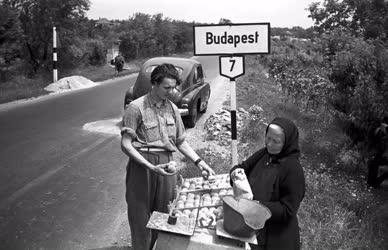 Életkép - Kereskedelem - Gyümölcsárus Budapest határában