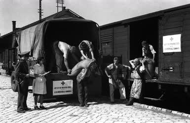 Segély - Az ír Vöröskereszt adománya a Nyugati pályaudvaron