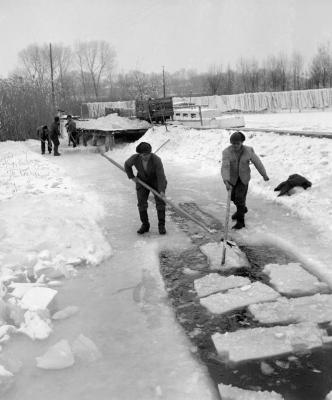 Ipar - Életkép - Vágják a Balaton jegét