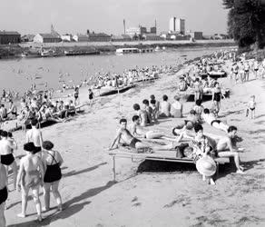 Szabadidő - Strandolók a Tisza-parton Szegednél