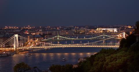 Budapest - Városkép - Esti panoráma a Duna hídjaival