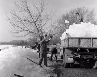Életkép - Teherautóval szállítják a jeget  Balatonkenes