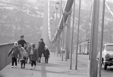 Városkép-életkép - Sétálók az Erzsébet hídon